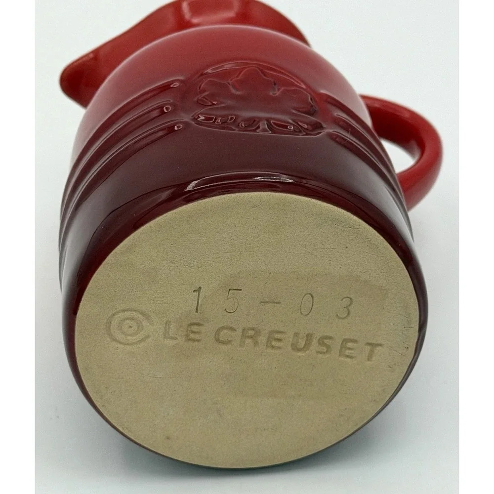 Le Creuset Syrup Pitcher Cherry Red Cerise 6 oz Stoneware Maple Leaf 15-13